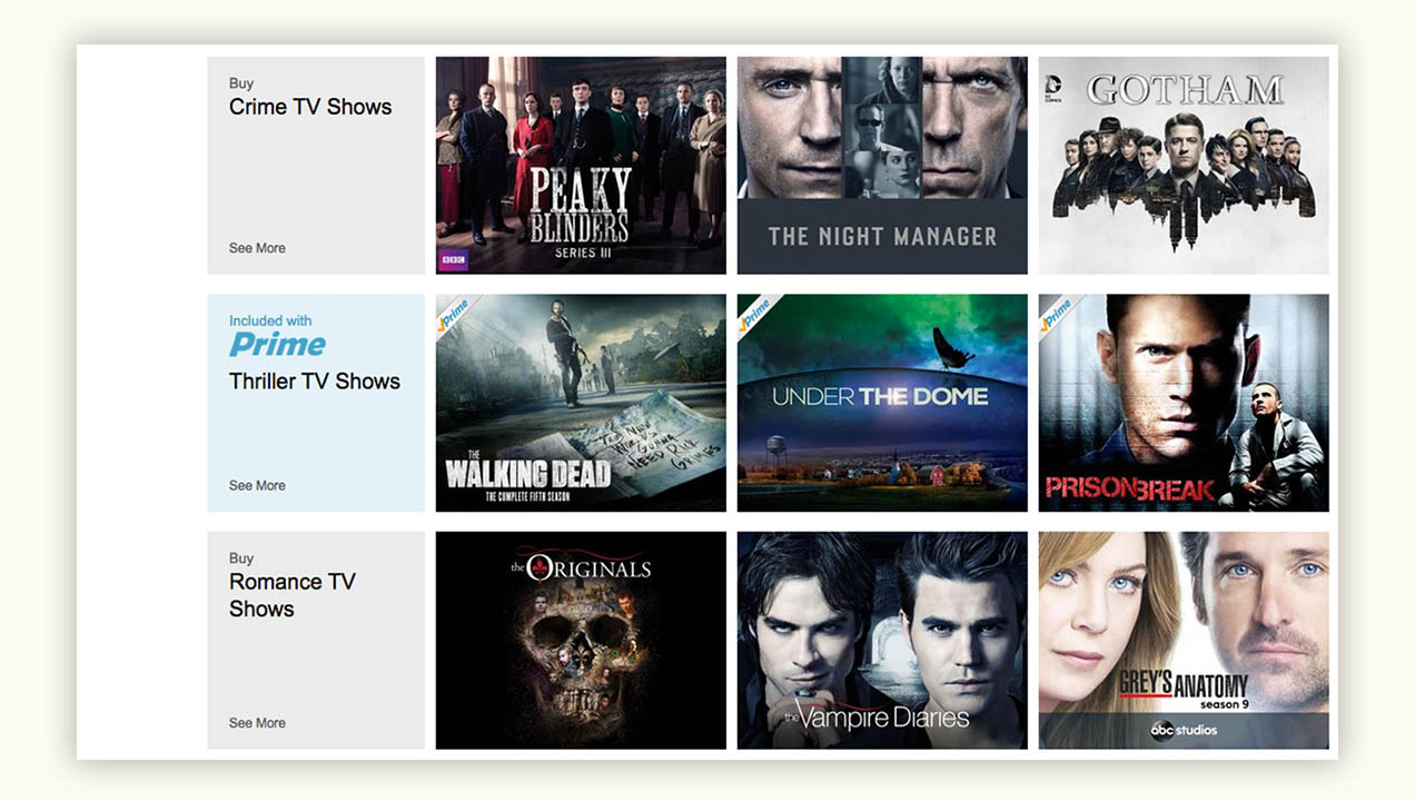 Amazon Prime Screenshot, Themed programmes