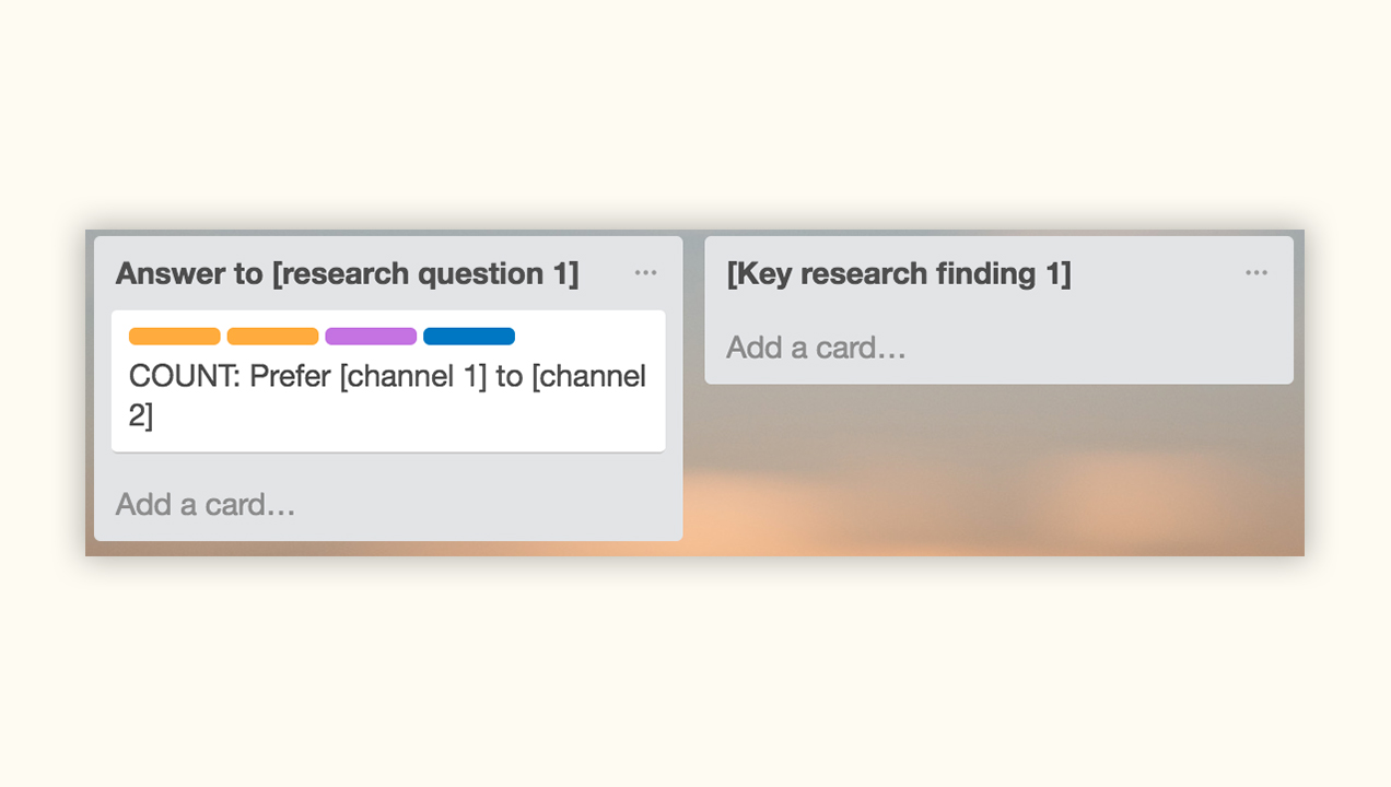 Columns can be re-named during synthesis to reflect key research findings. The attached cards provide supporting evidence.