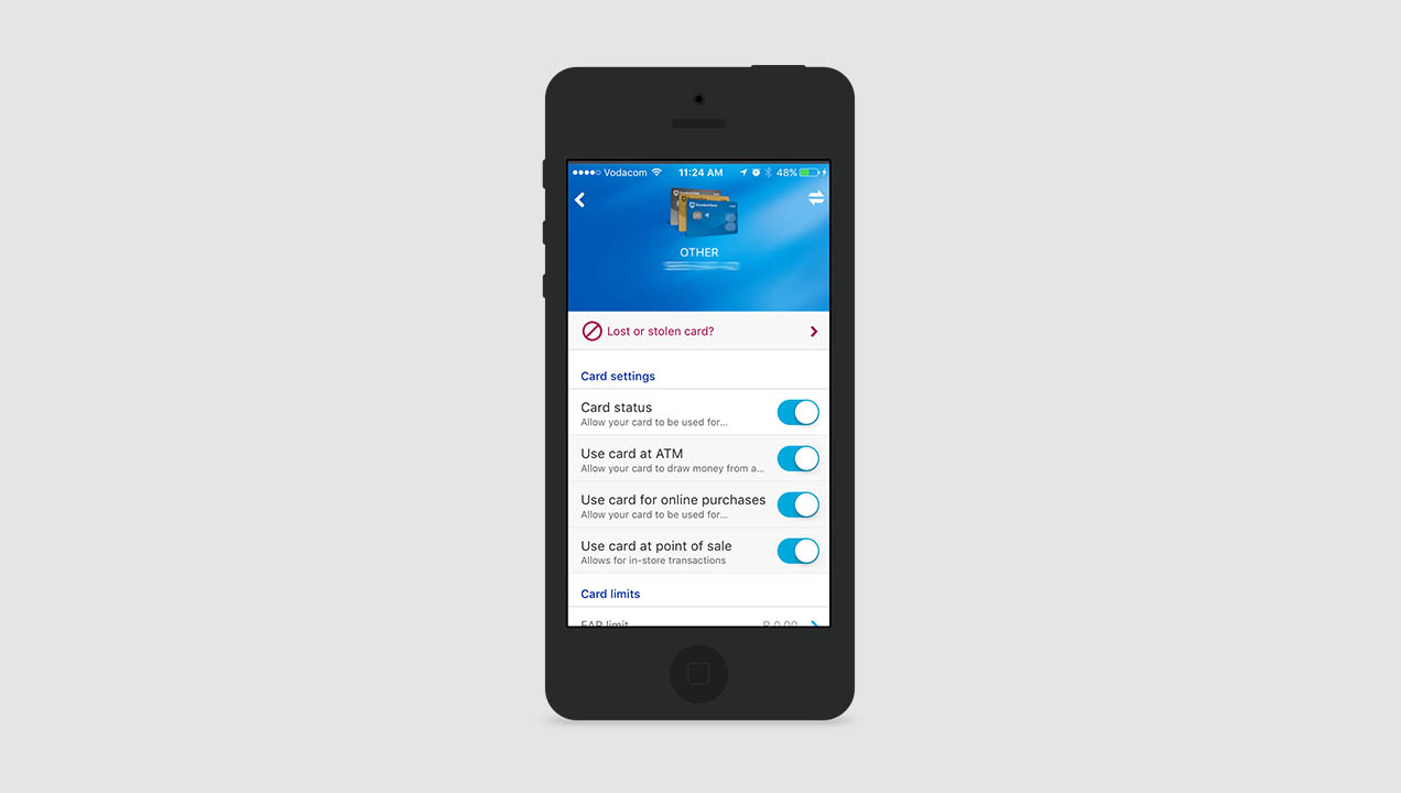 Standard Bank (South Africa) provides app access to a range of card settings