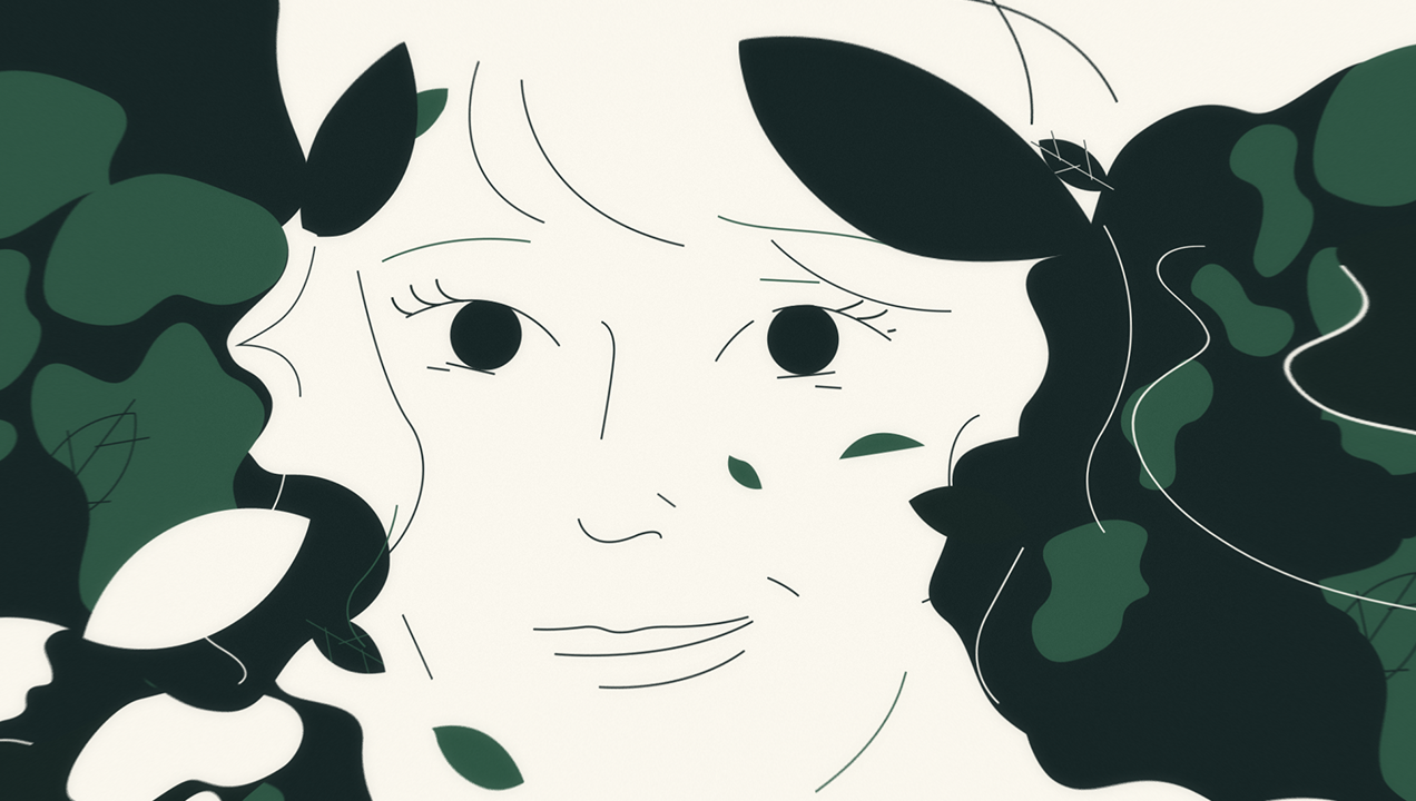 A screenshot from the animation depicting a woman's face