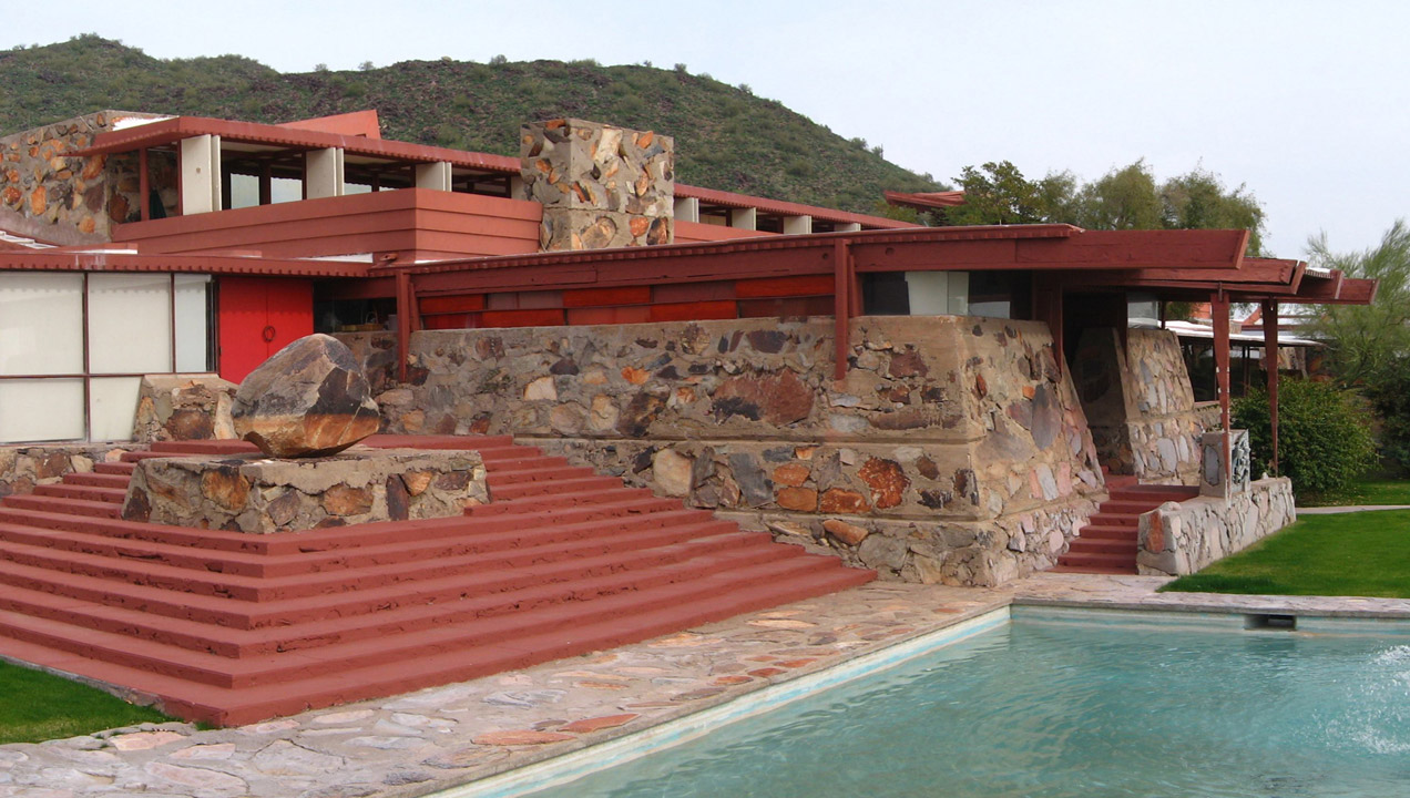 Greg O'Beirne/Wikimedia Commons via Creative Commons license, One of the buildings at Taliesin West, the Frank Lloyd Wright School of Architecture's main campus.