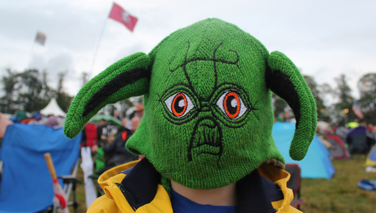 A picture of her child in a Star Wars mask