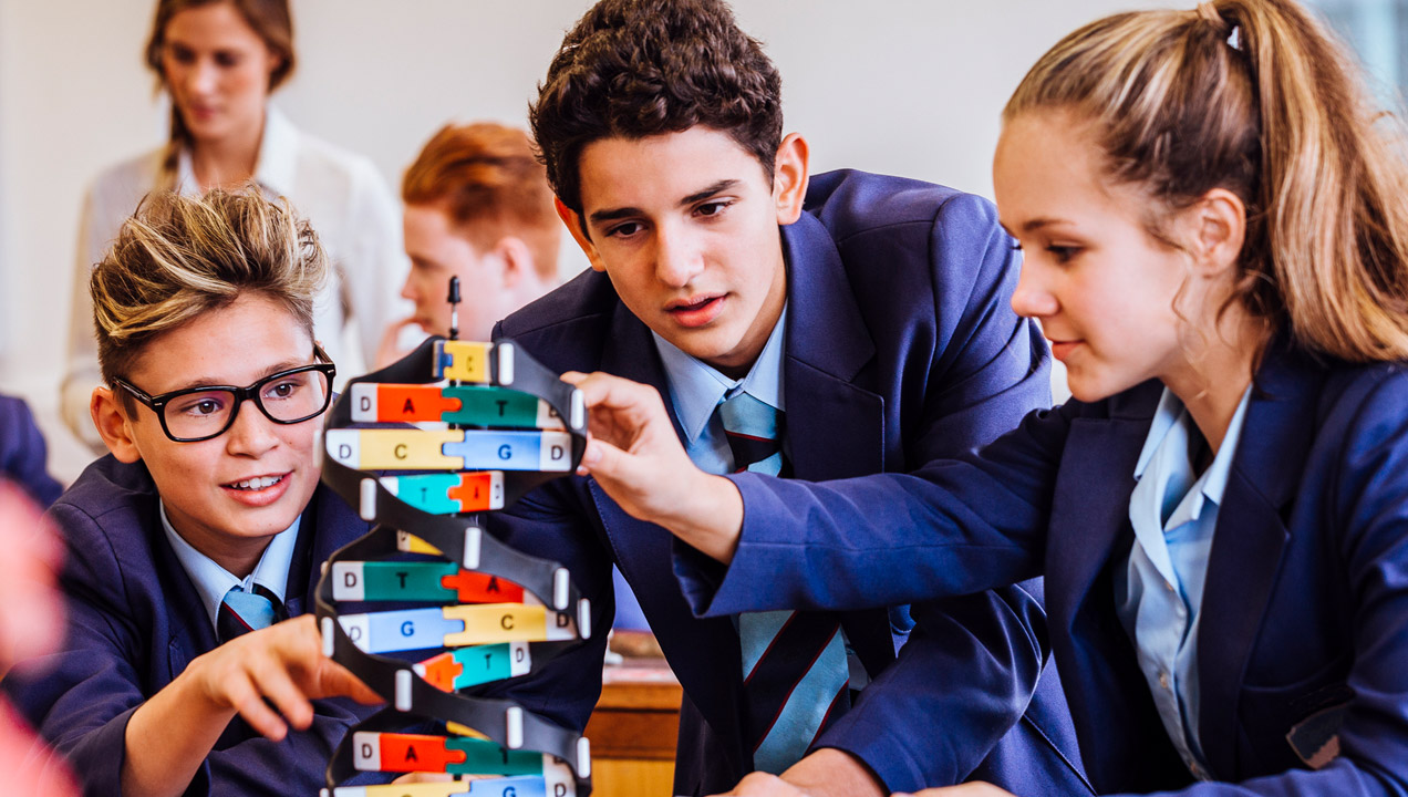 Children working on a molecular construct