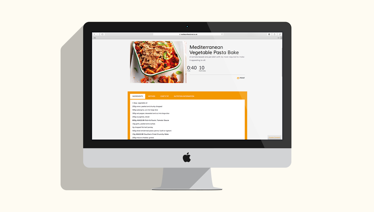 An image of a recipe on a computer screen