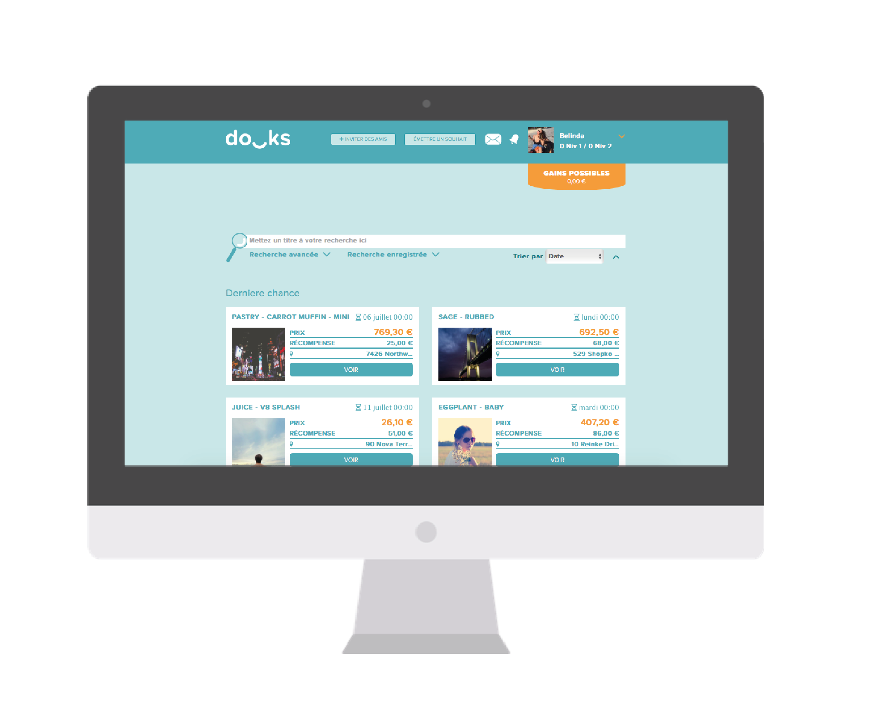 mock-up of the app on a computer