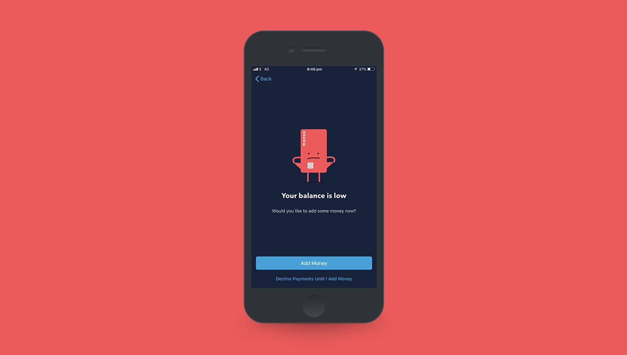 An example of a monzo warning screen