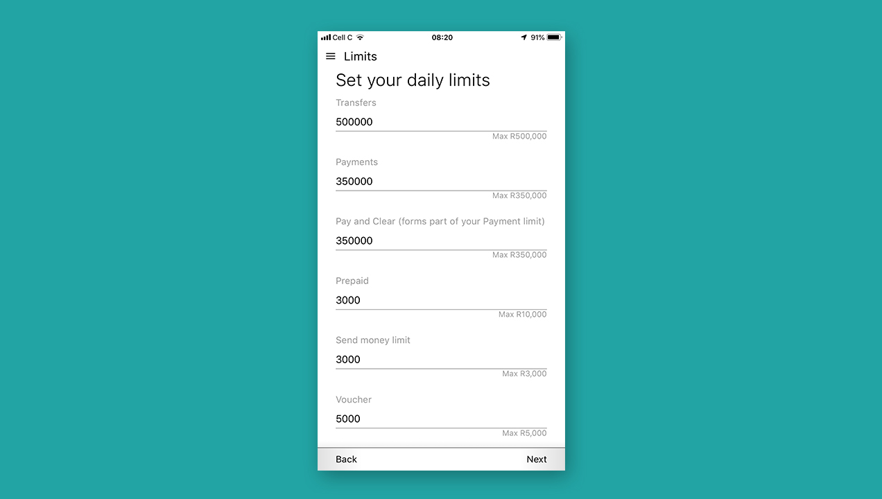 FNB in South Africa was one of the apps allowing users to personalize daily limits